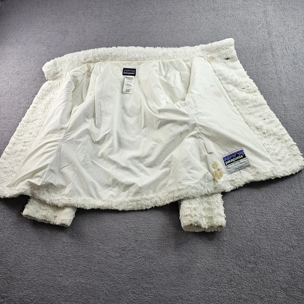 Patagonia Fleece Jacket Girls M/10 White Long Sleeve Mock Neck Button Front - Picture 7 of 10
